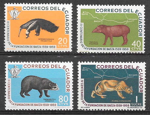 filatelia colección fauna Ecuador 1960