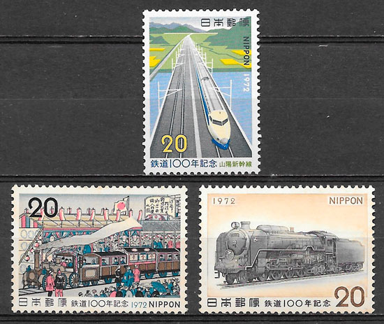 sellos trenes japón 1972