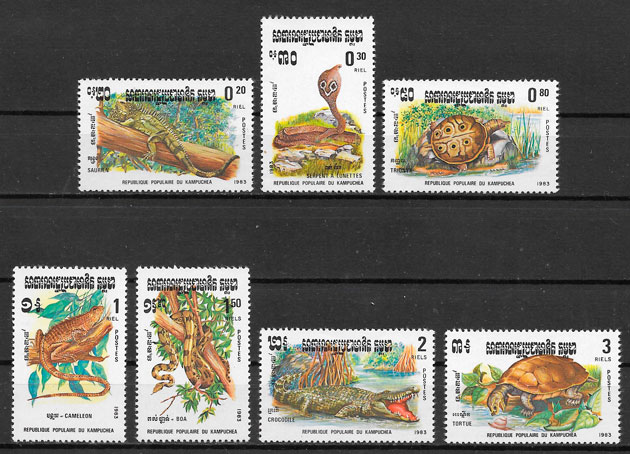 filatelia colección fauna Kampuchea 1983