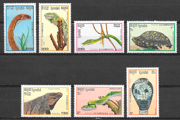 colección sellos fauna Kampuchea 1988