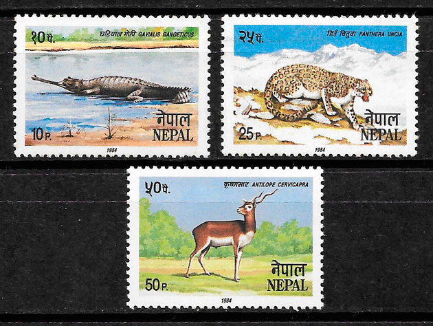 sellos fauna Nepal 1984