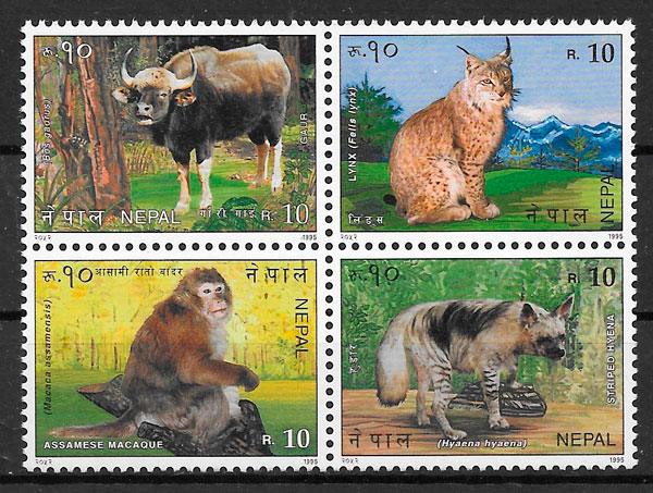 filatelia fauna Nepal 1995