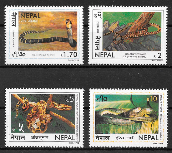 filatelia colección fauna Nepal 1998