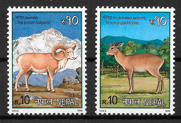 filatelia colección fauna Nepal 1999
