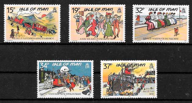 coleccion sellos trenes Isla de Man 1990