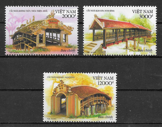 filatelia colección arquitectura Viet Nam 2012