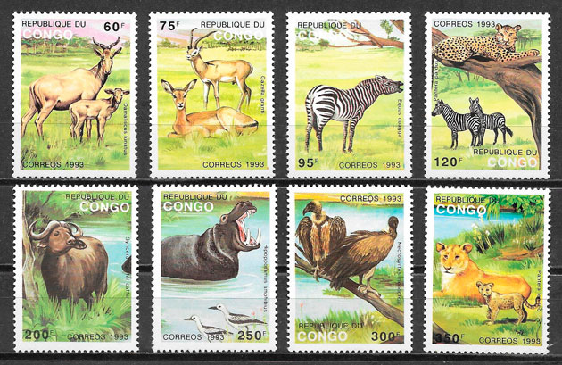 colección sellos Congo fauna 1993