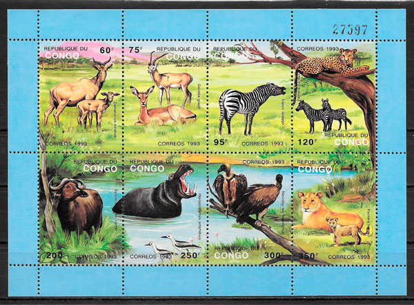 colección sellos Congo fauna 1993