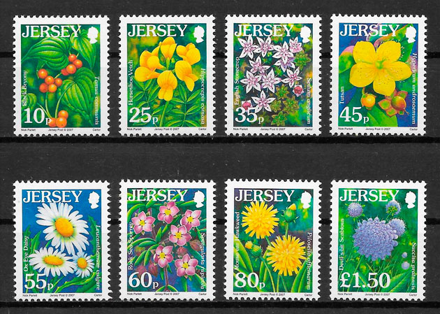 filatelia colección flora Jersey 2007