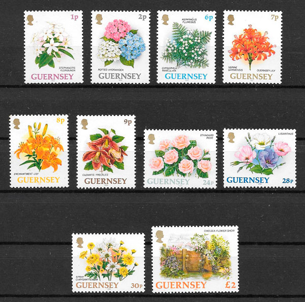 filatelia colección flora Guernsey 1993