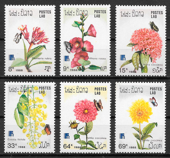 colección sellos fauna y flora Laos 1988