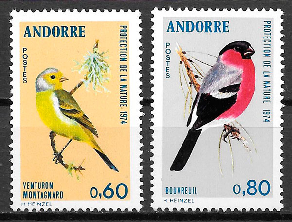sellos fauna Andorra Francesa 1974