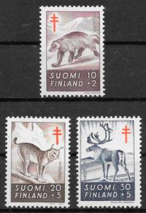 filatelia coleccion fauna Finlandia 1956