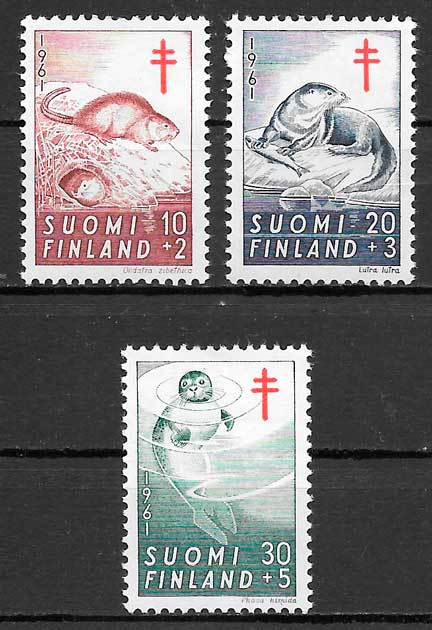 coleccion sellos fauna Finlandia 1961