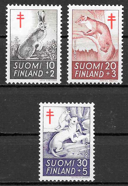 coleccion sellos fauna Finlandia 1962