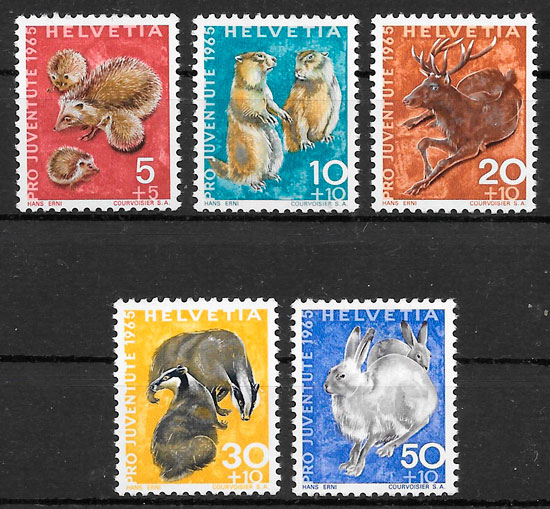 sellos fauna Suiza 1965