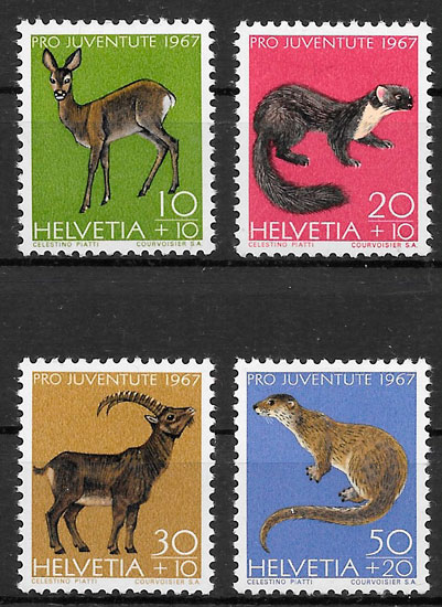 sellos fauna Suiza 1967