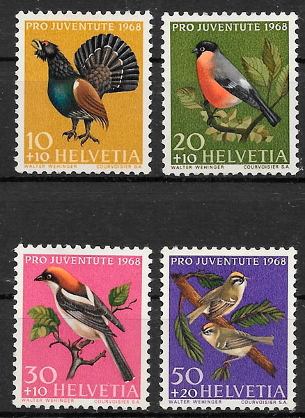 coleccion sellos fauna Suiza 1968