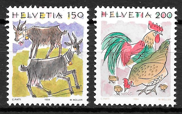 filatelia fauna Suiza 1994