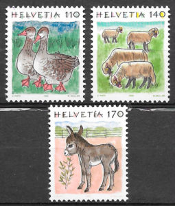 filatelia fauna Suiza 1995