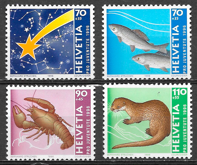 coleccion sellos fauna Suiza 1996