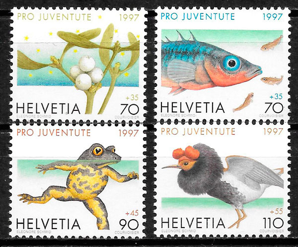 cleccion sellos fauna Suiza 1997