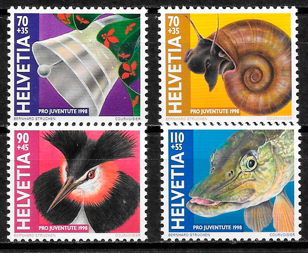 coleccion sellos fauna Suiza 1998