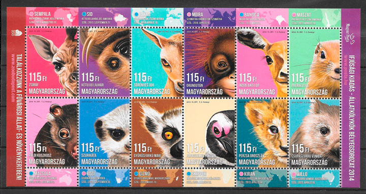 filatelia colección fauna Hungría 2014