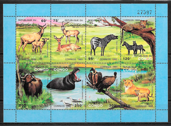 colección sellos Congo fauna 1993