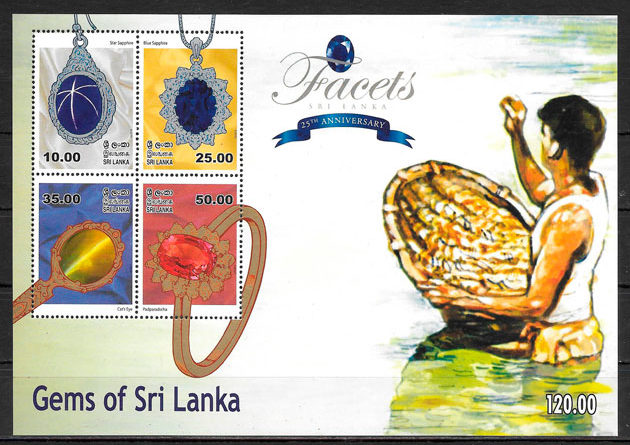 filatelia colección minerales Sri Lanka 2015