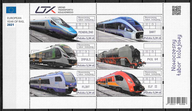 sellos de Polonia del 2021 trenes