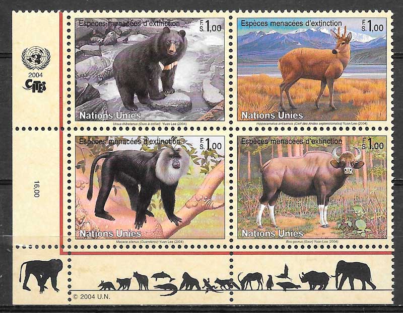 coleccion sellos fauna Naciones Unidas Genova 2004